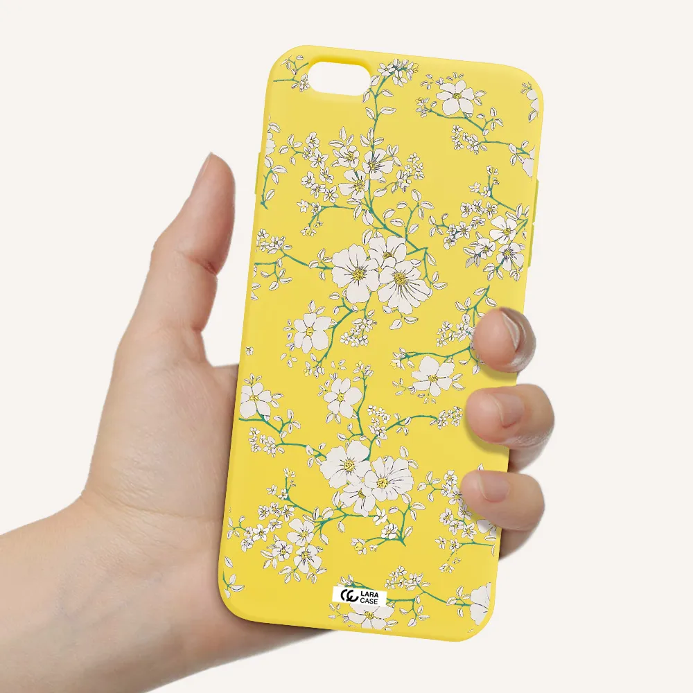 White Flower Apple iPhone 6S Silicone canary yellow Case