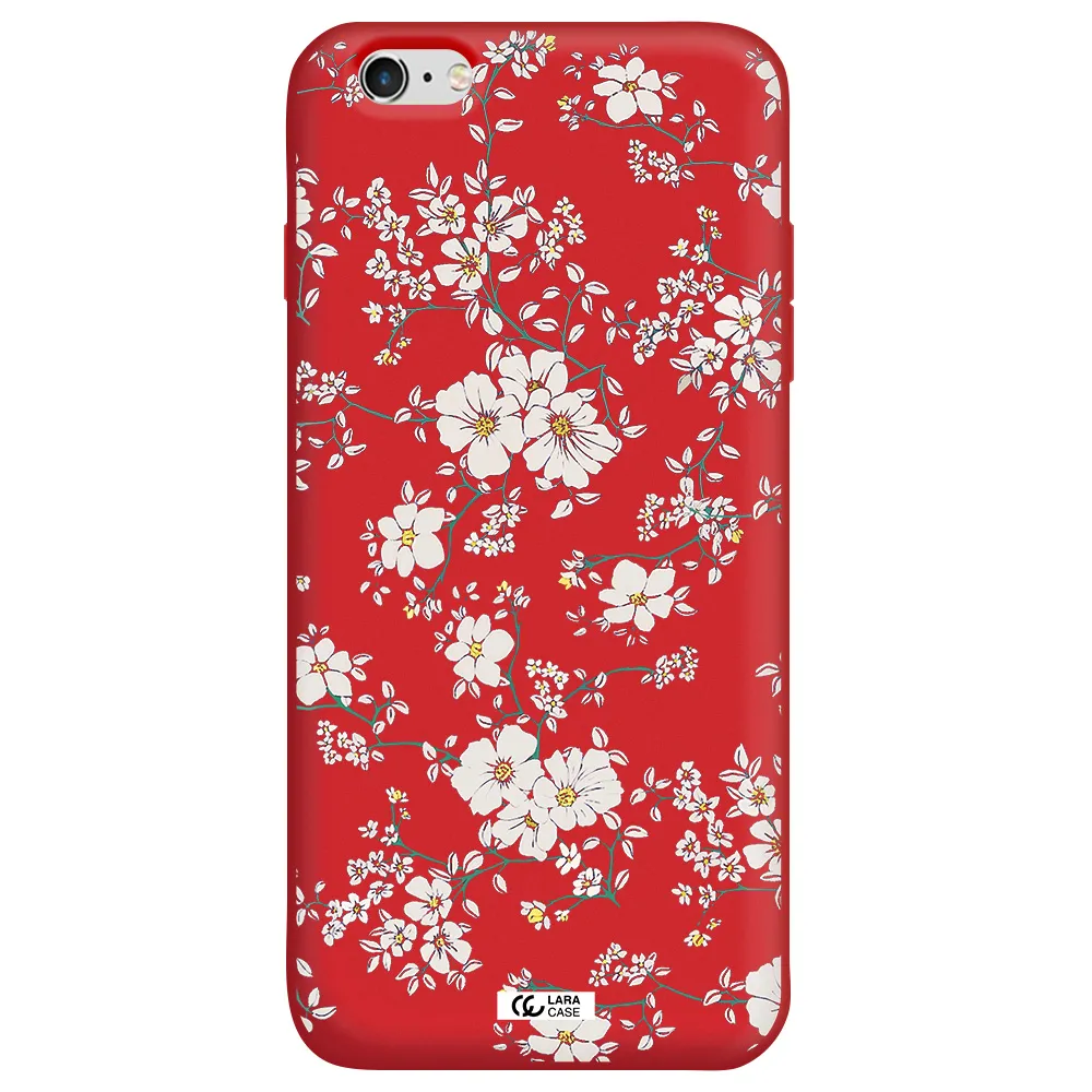 White Flower Apple iPhone 6S Silicone Imperial Red Case