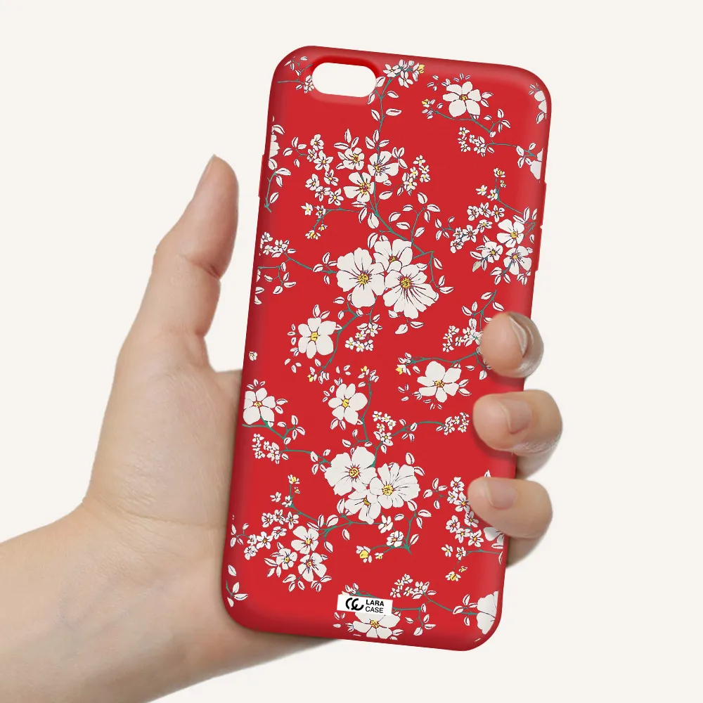 White Flower Apple iPhone 6S Silicone Imperial Red Case