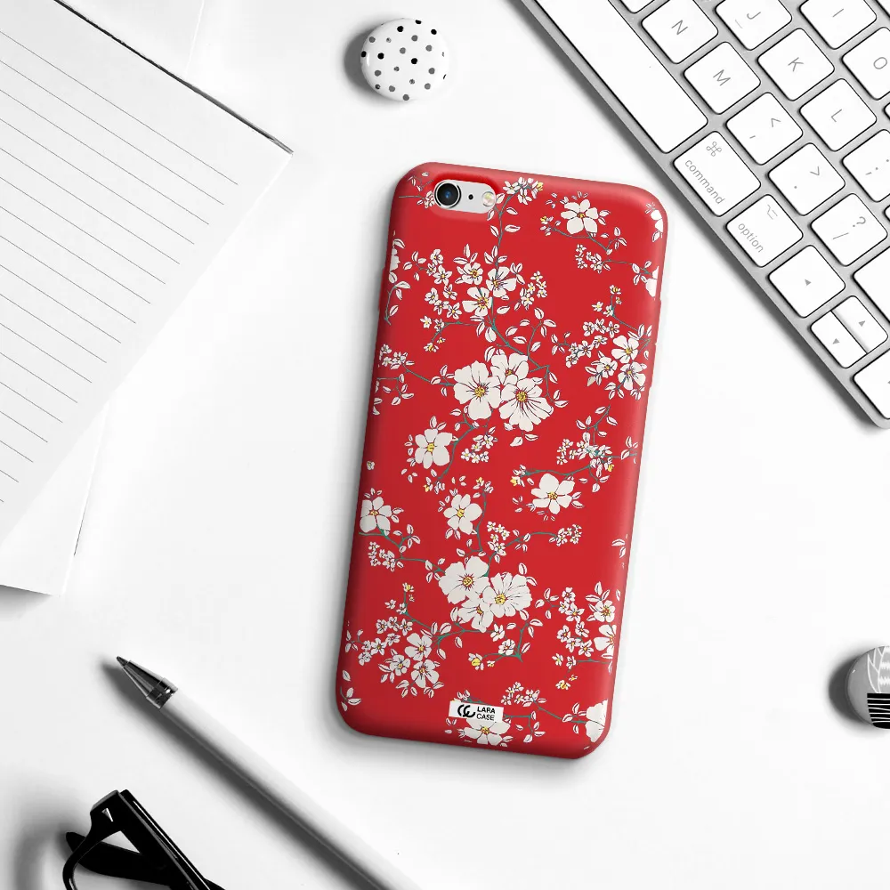 White Flower Apple iPhone 6S Silicone Imperial Red Case