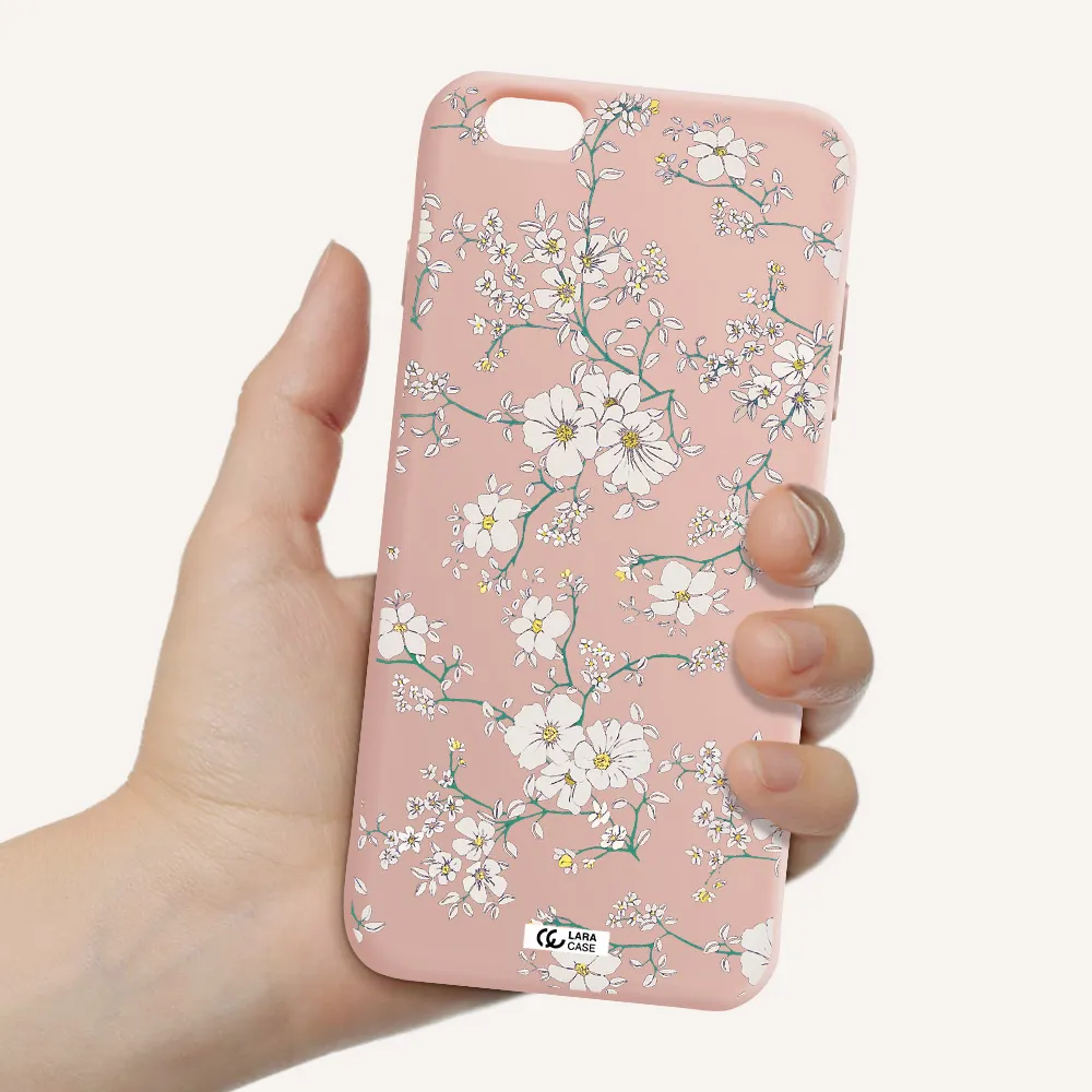 White Flower Apple iPhone 6S Silicone pastel pink Case