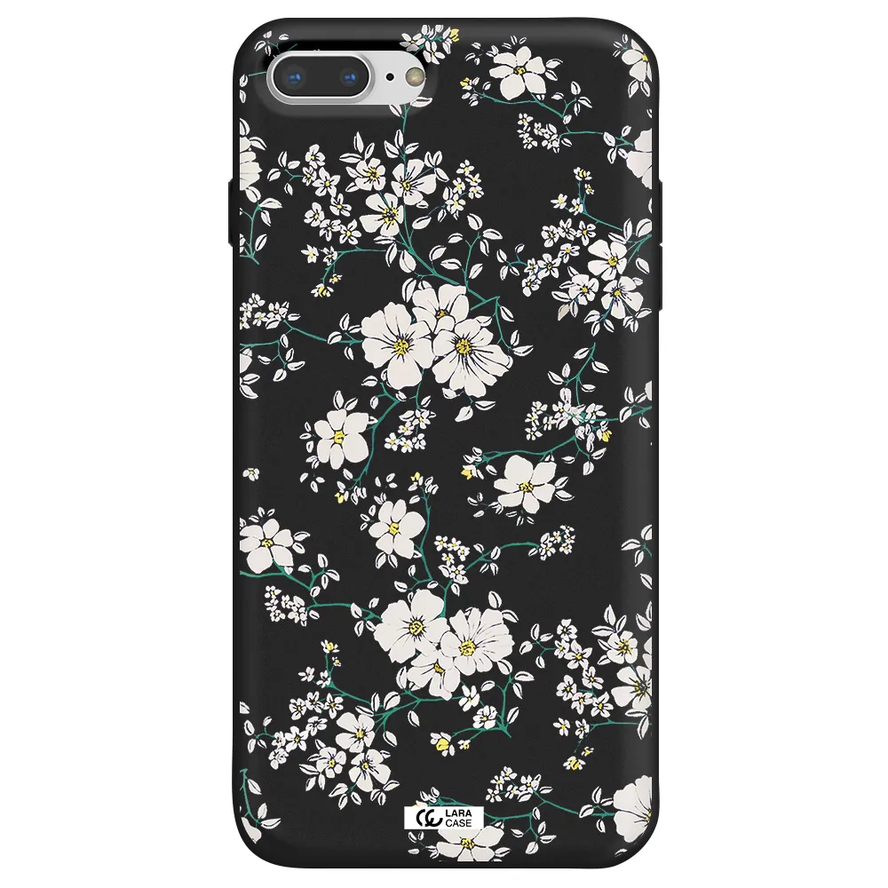 White Flower Apple iPhone 7 plus Silicone black Case