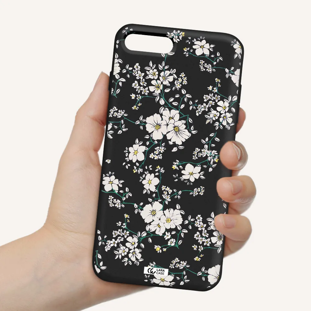 White Flower Apple iPhone 7 plus Silicone black Case
