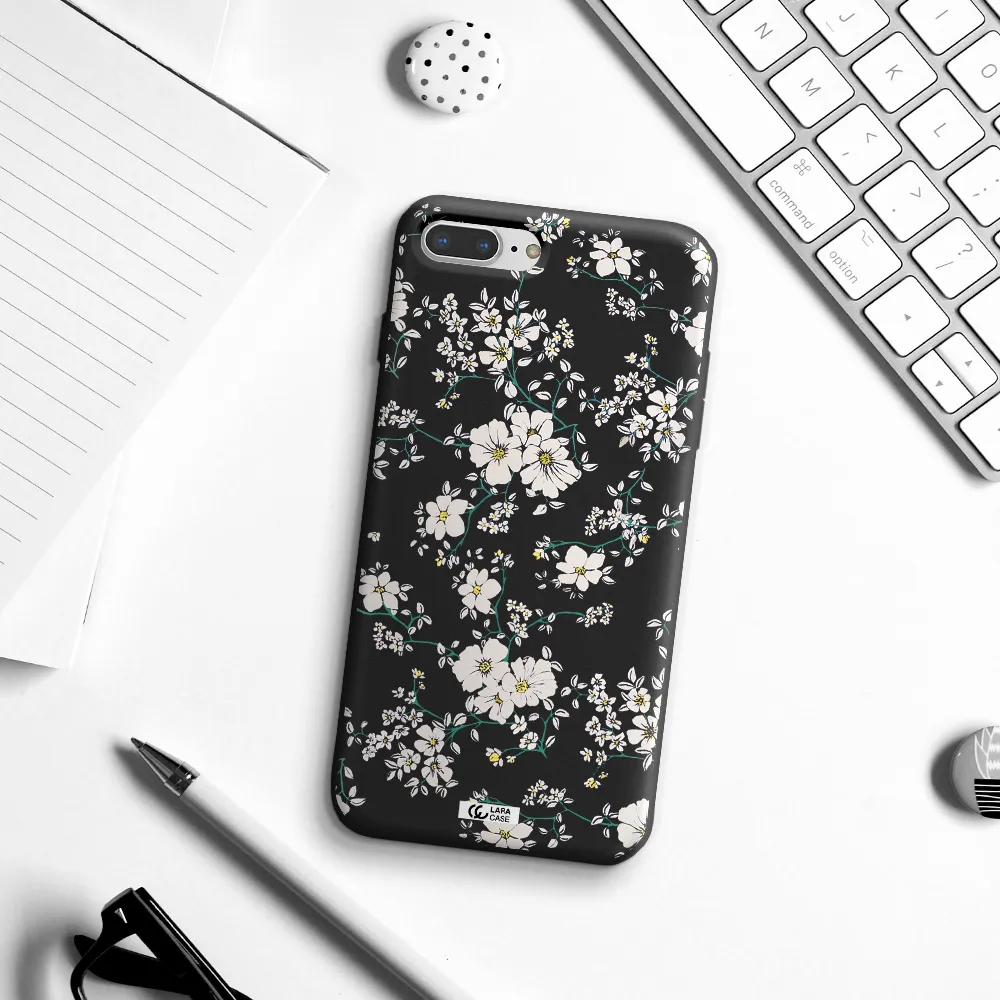 White Flower Apple iPhone 7 plus Silicone black Case