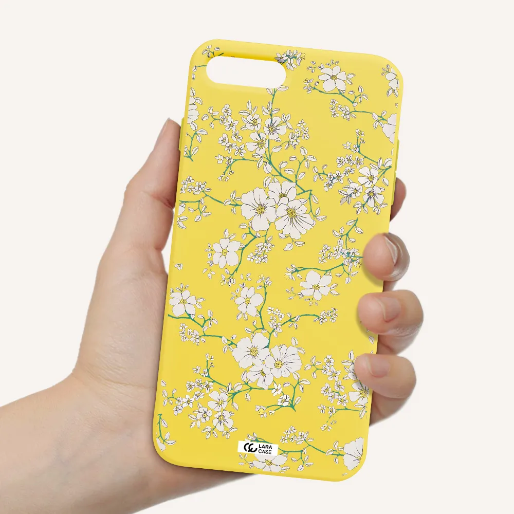 White Flower Apple iPhone 7 plus Silicone canary yellow Case