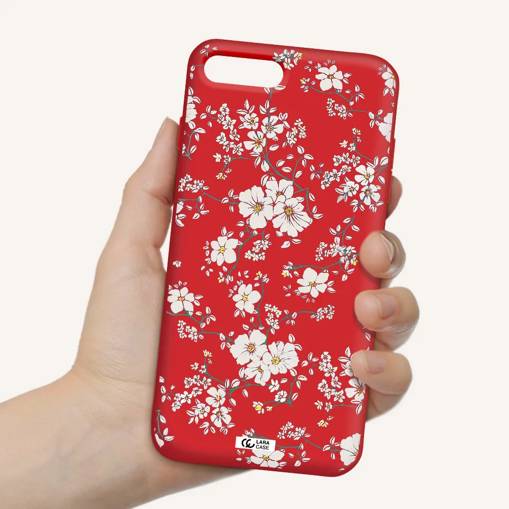 White Flower Apple iPhone 7 plus Silicone Imperial Red Case