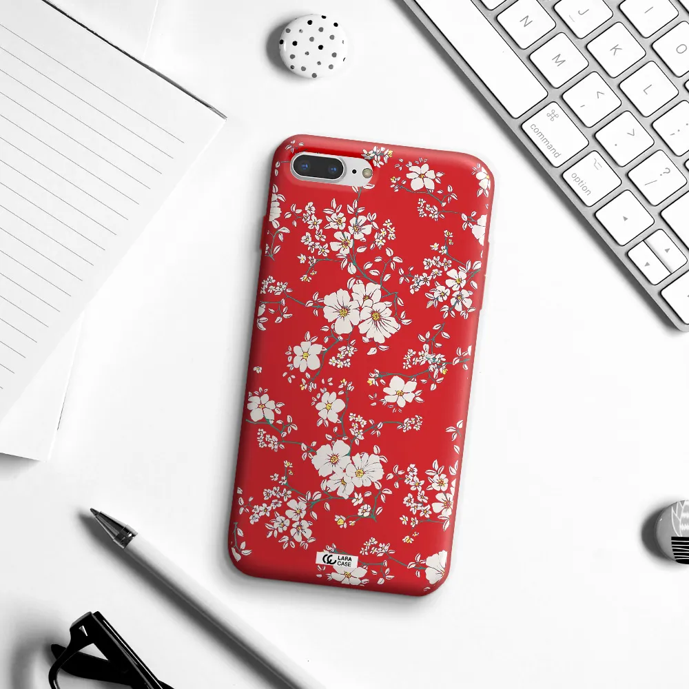 White Flower Apple iPhone 7 plus Silicone Imperial Red Case