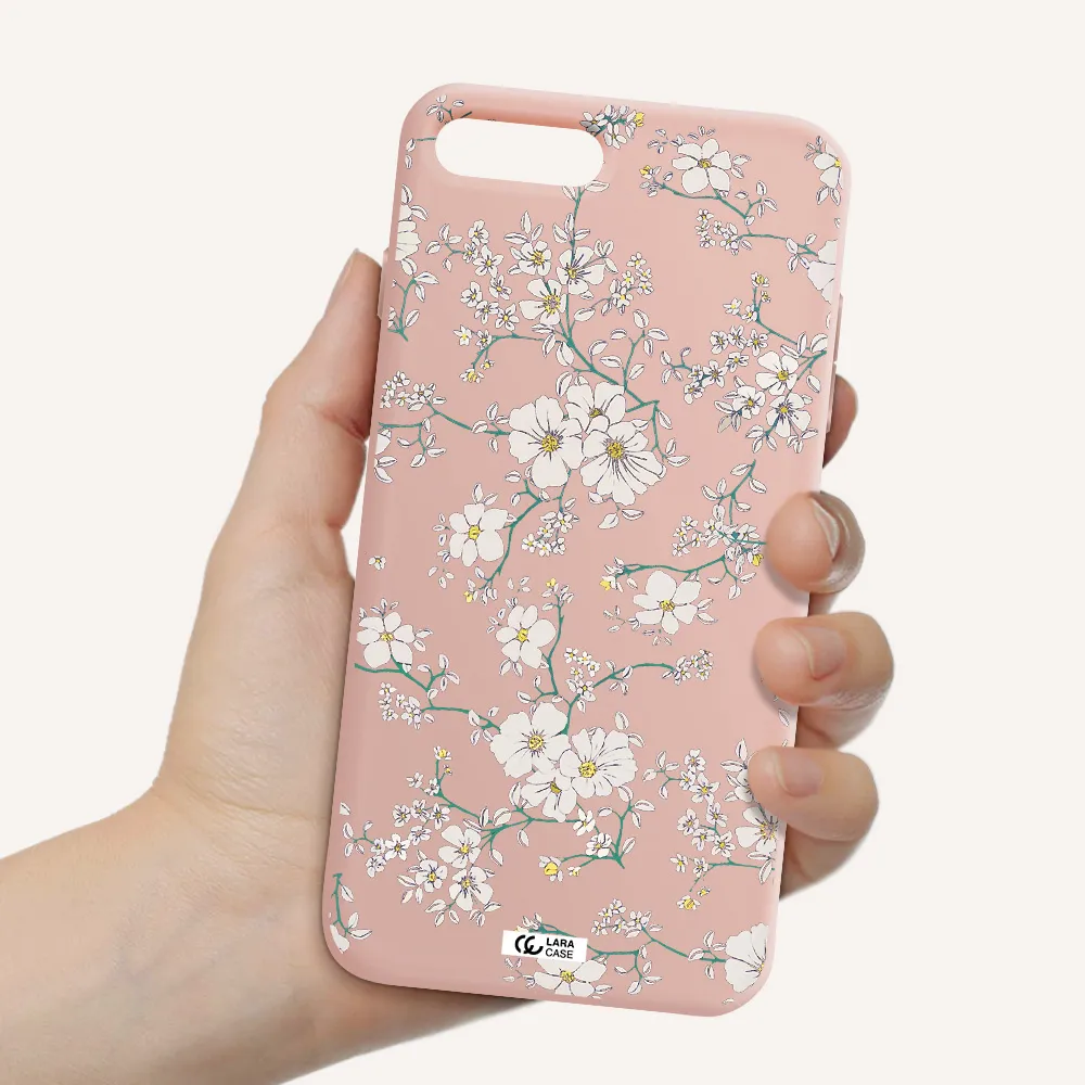 White Flower Apple iPhone 7 plus Silicone pastel pink Case