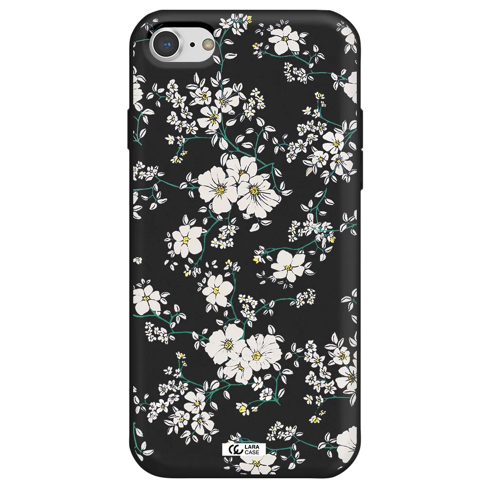 White Flower Apple iPhone 7 Silicone black Case