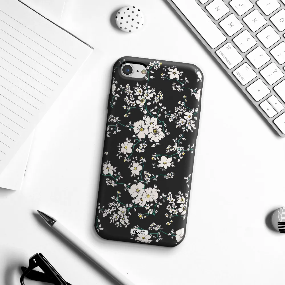 White Flower Apple iPhone 7 Silicone black Case