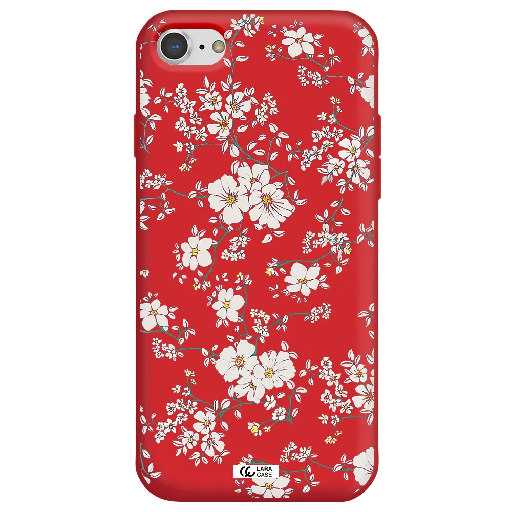 White Flower Apple iPhone 7 Silicone Imperial Red Case