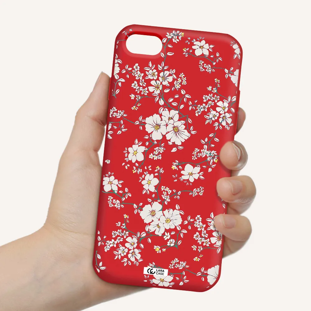 White Flower Apple iPhone 7 Silicone Imperial Red Case