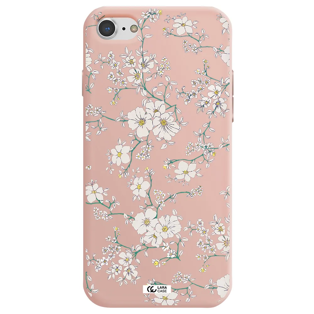 White Flower Apple iPhone 7 Silicone pastel pink Case