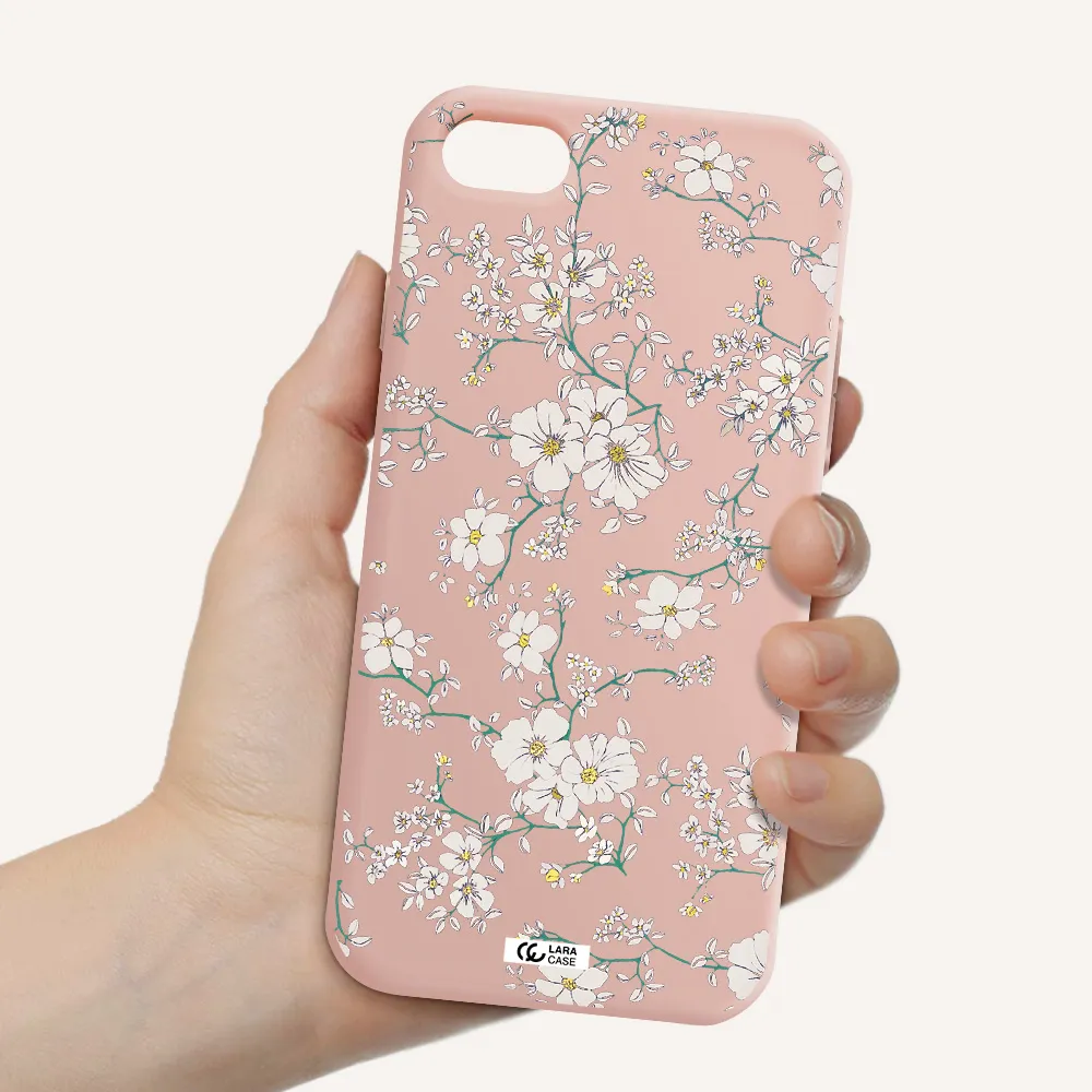 White Flower Apple iPhone 7 Silicone pastel pink Case