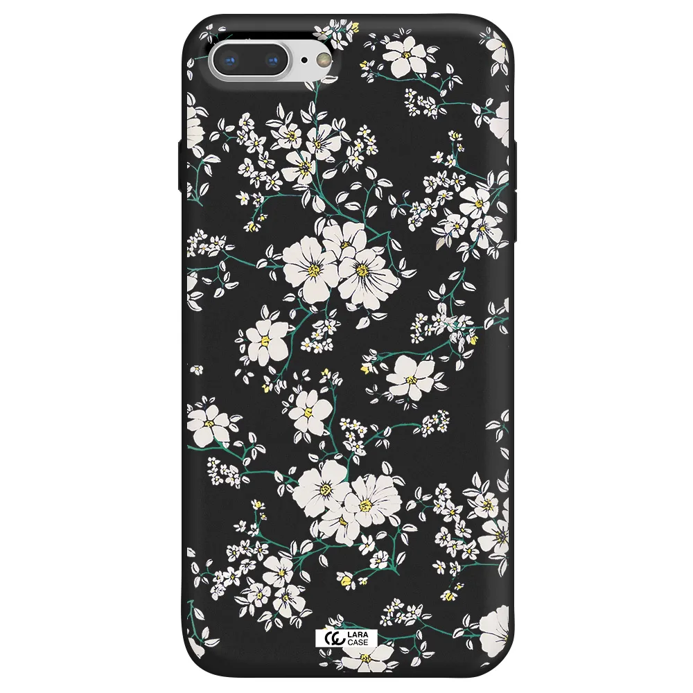White Flower Apple iPhone 8 plus Silicone black Case