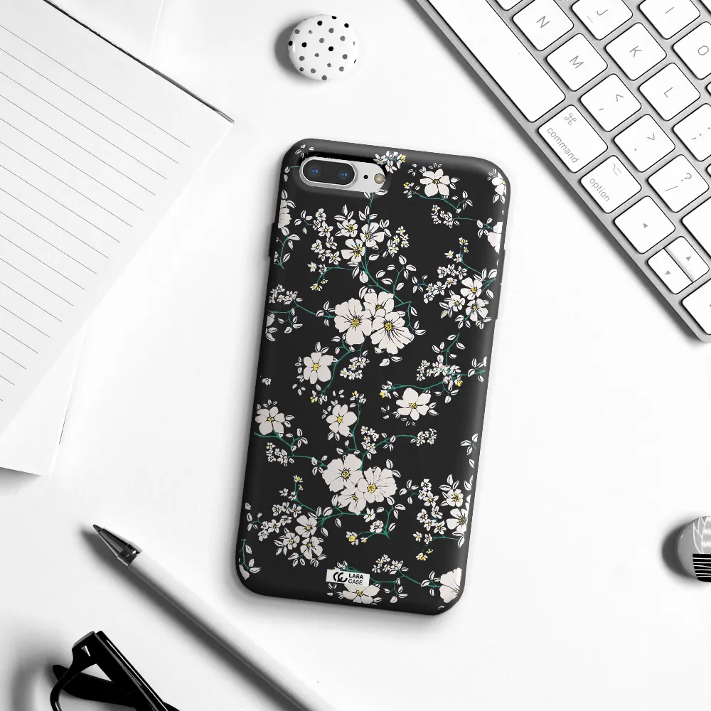 White Flower Apple iPhone 8 plus Silicone black Case
