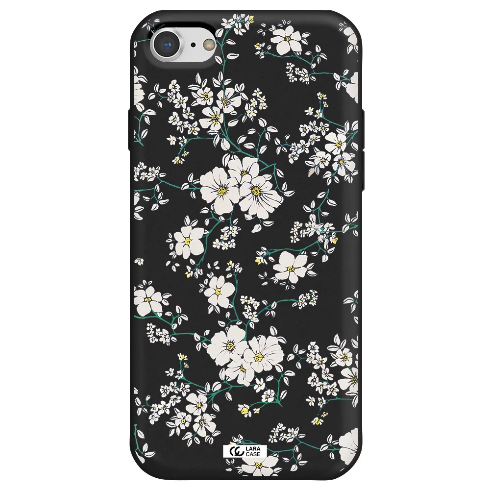 White Flower Apple iPhone 8 Silicone black Case