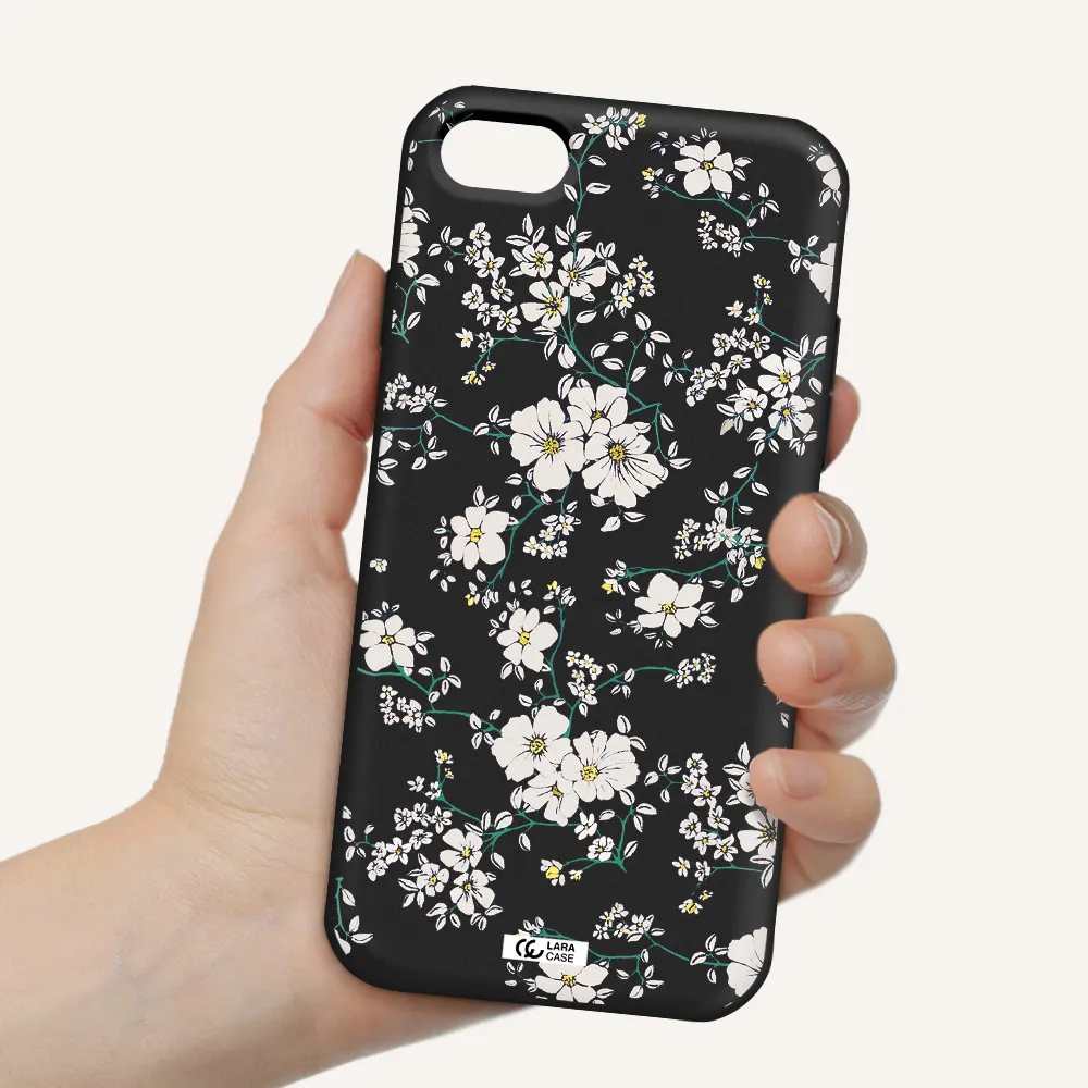 White Flower Apple iPhone 8 Silicone black Case