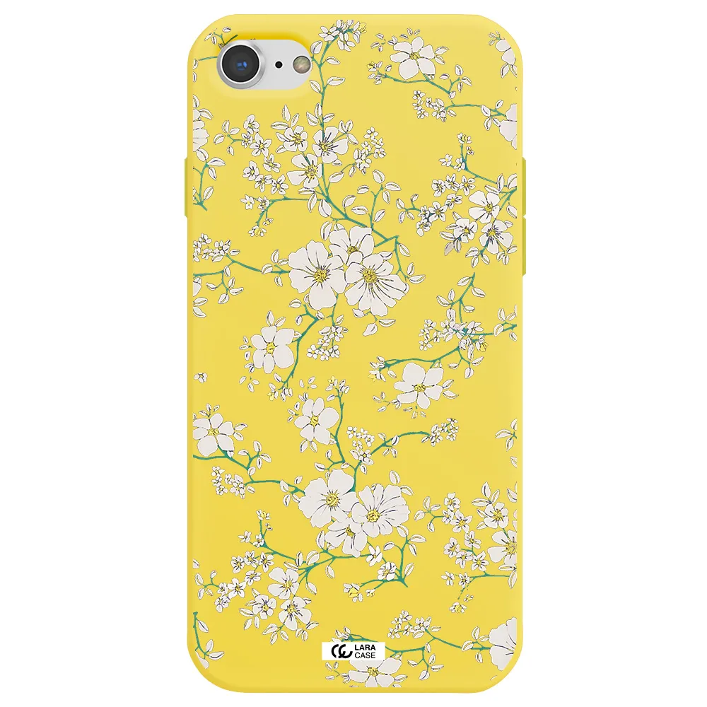 White Flower Apple iPhone 8 Silicone canary yellow Case