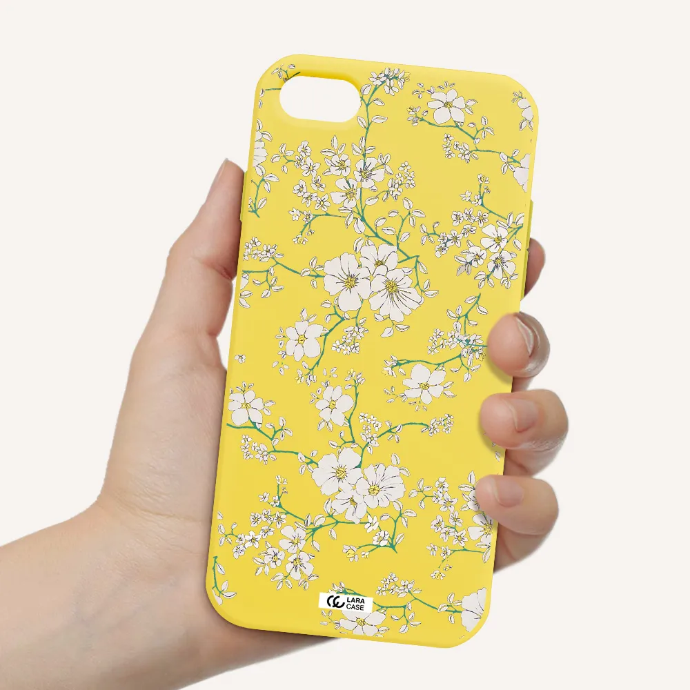 White Flower Apple iPhone 8 Silicone canary yellow Case