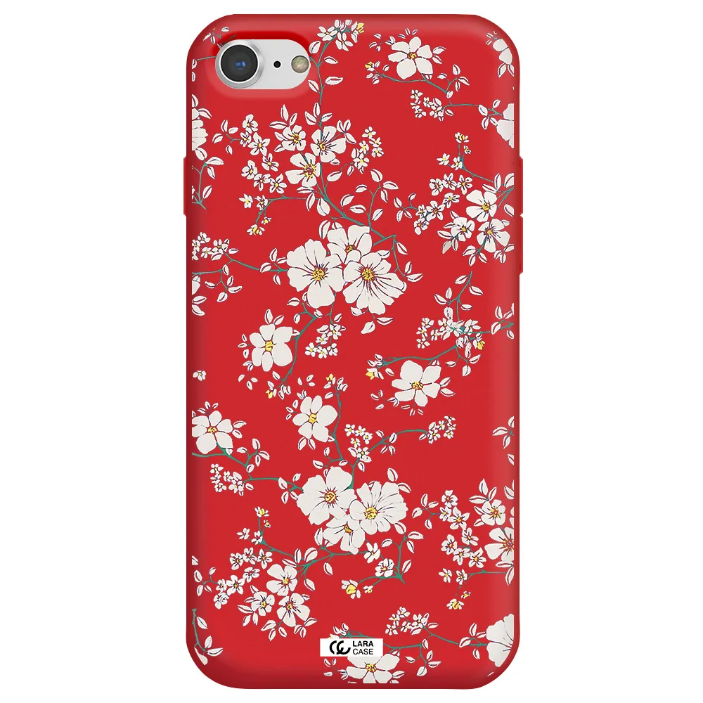 White Flower Apple iPhone 8 Silicone Imperial Red Case