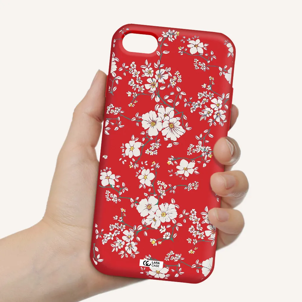 White Flower Apple iPhone 8 Silicone Imperial Red Case