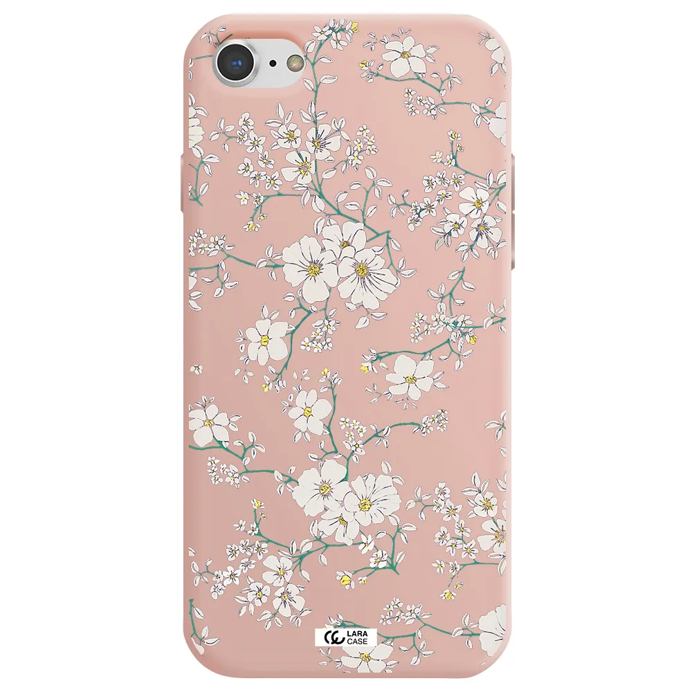 White Flower Apple iPhone 8 Silicone pastel pink Case