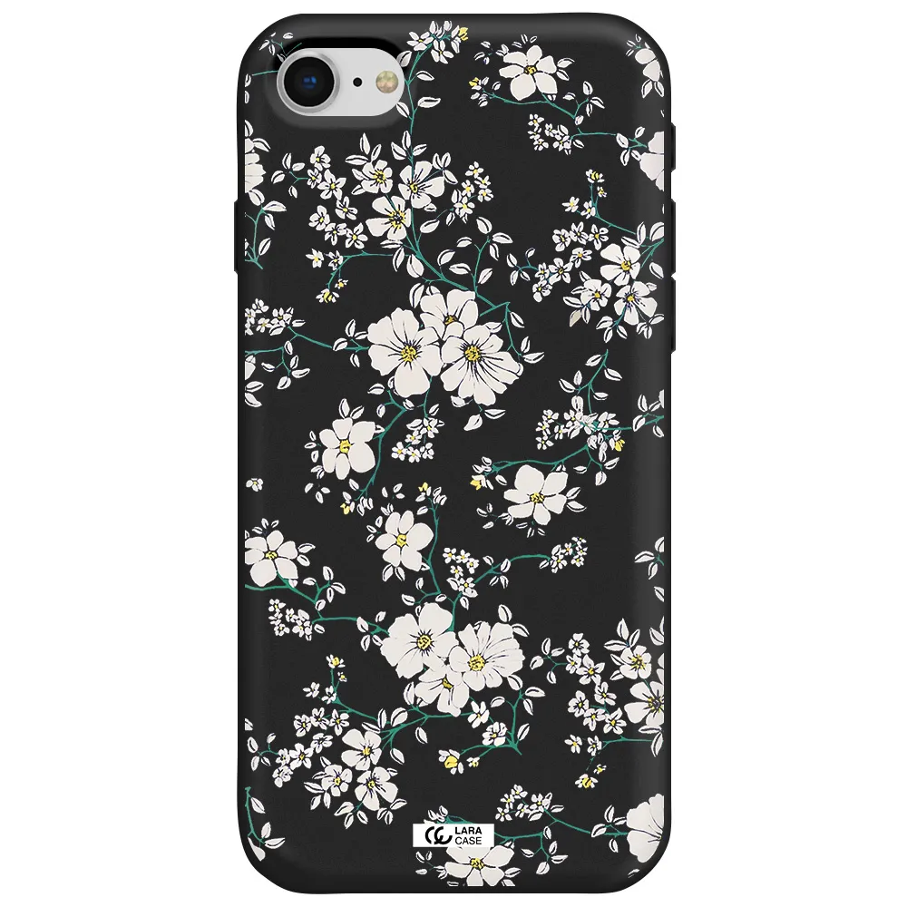 White Flower Apple iPhone se 2020 Silicone black Case