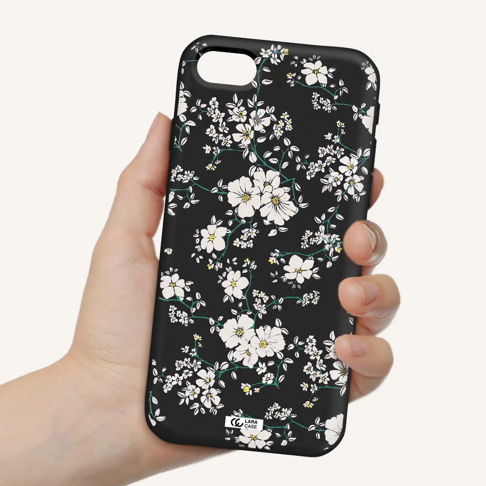 White Flower Apple iPhone se 2020 Silicone black Case