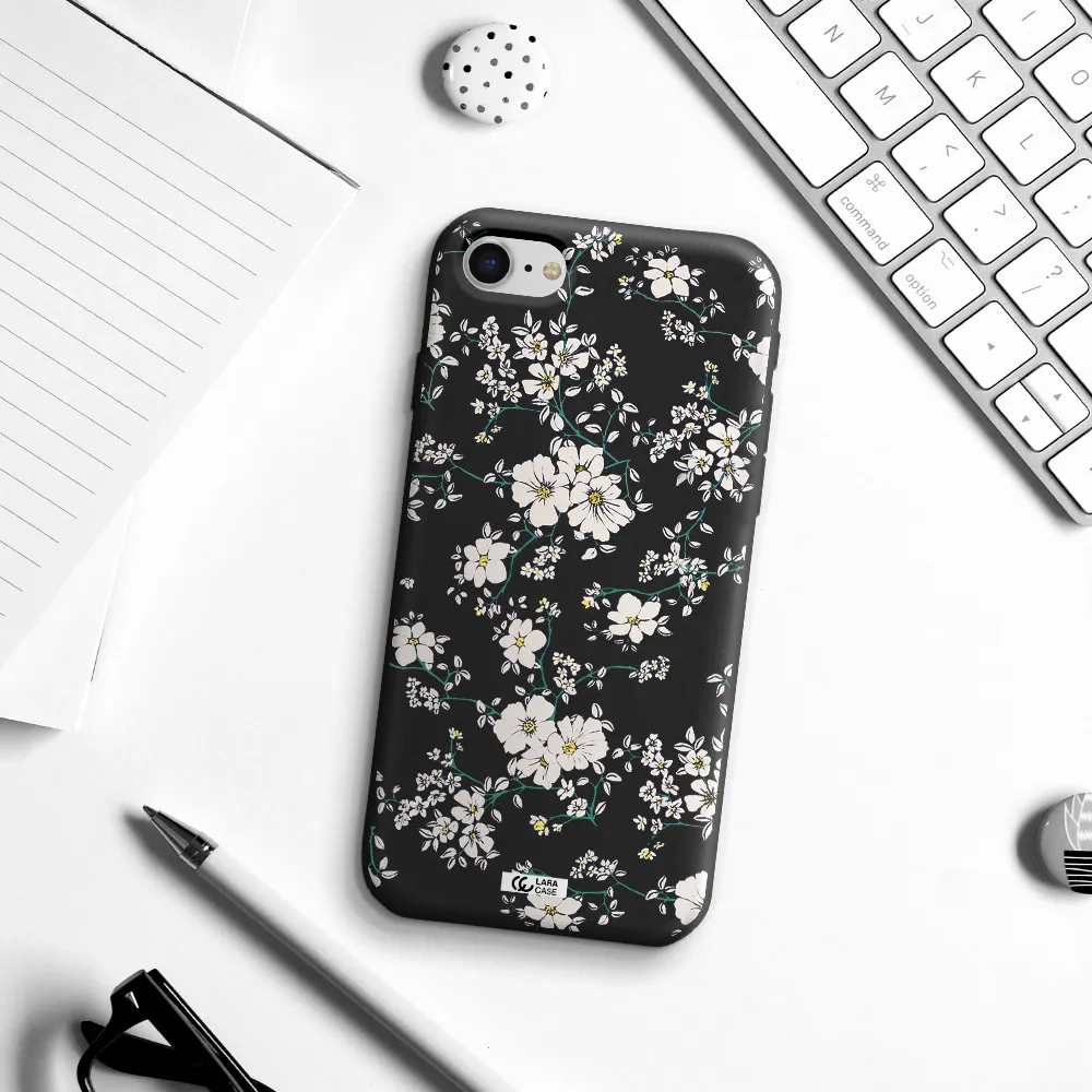 White Flower Apple iPhone se 2020 Silicone black Case