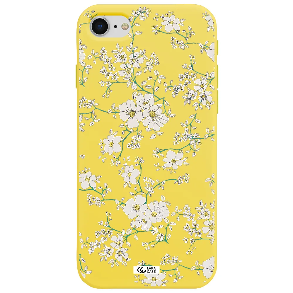 White Flower Apple iPhone se 2020 Silicone canary yellow Case