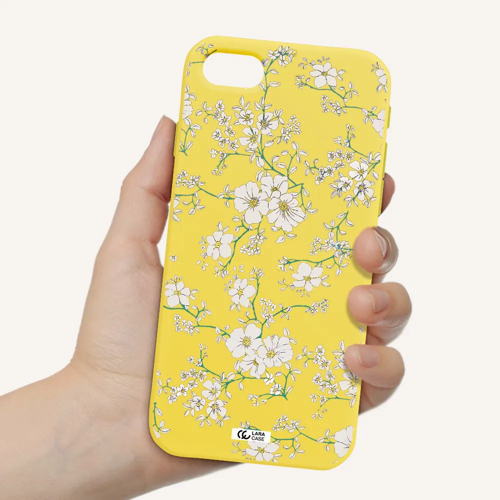 White Flower Apple iPhone se 2020 Silicone canary yellow Case