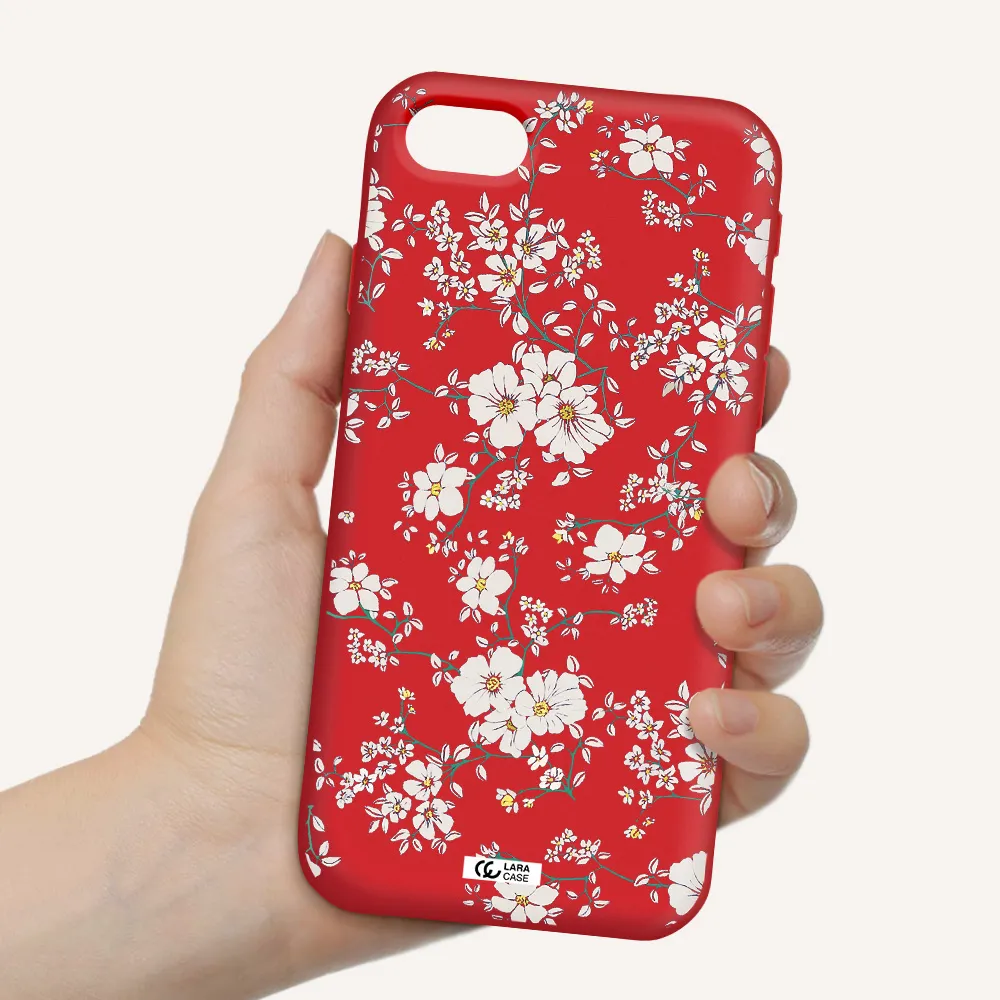 White Flower Apple iPhone se 2020 Silicone Imperial Red Case