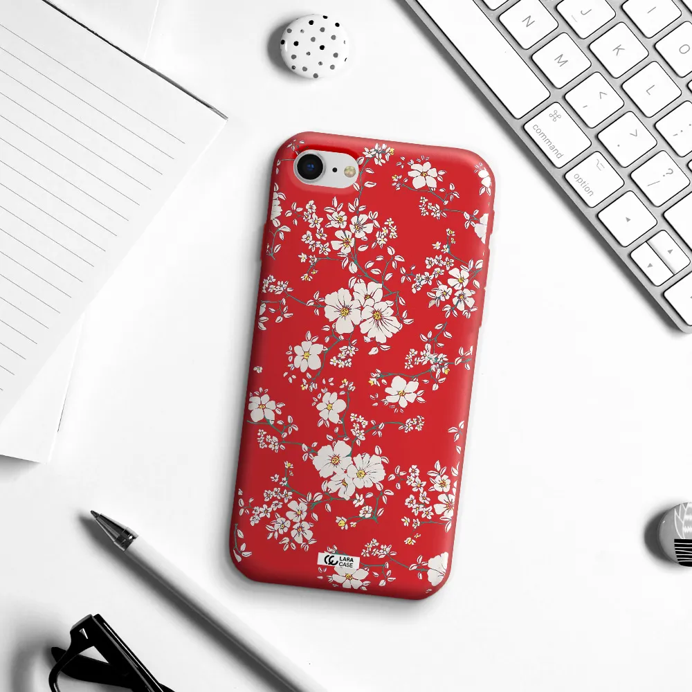 White Flower Apple iPhone se 2020 Silicone Imperial Red Case