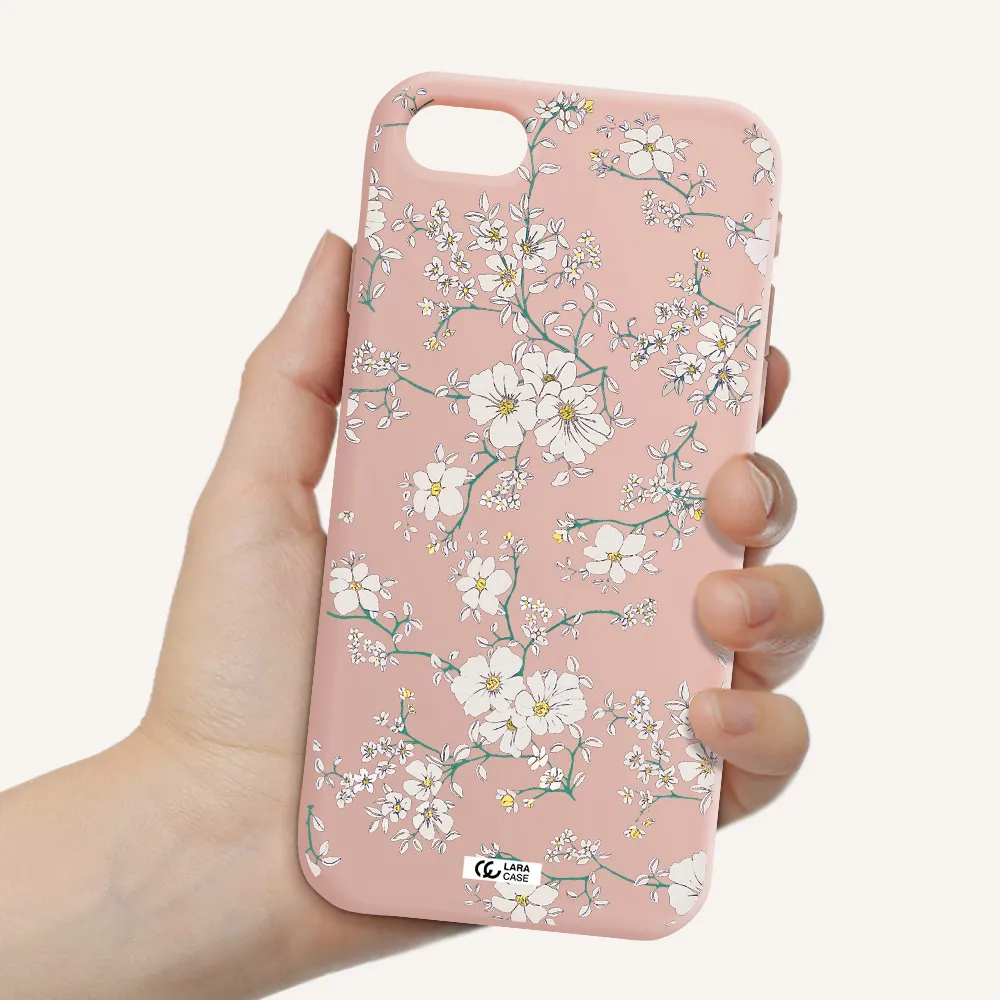 White Flower Apple iPhone se 2020 Silicone pastel pink Case