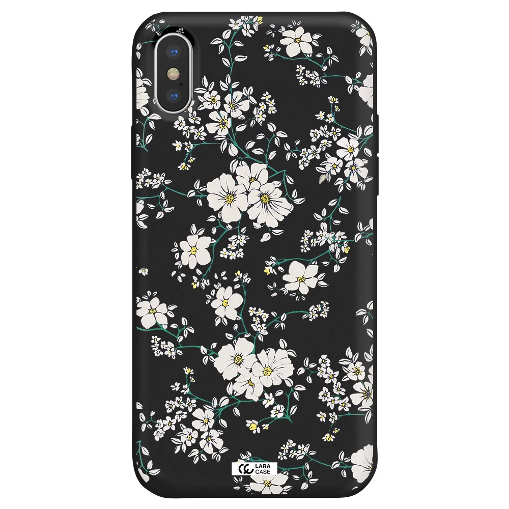 White Flower Apple iPhone X Silicone black Case