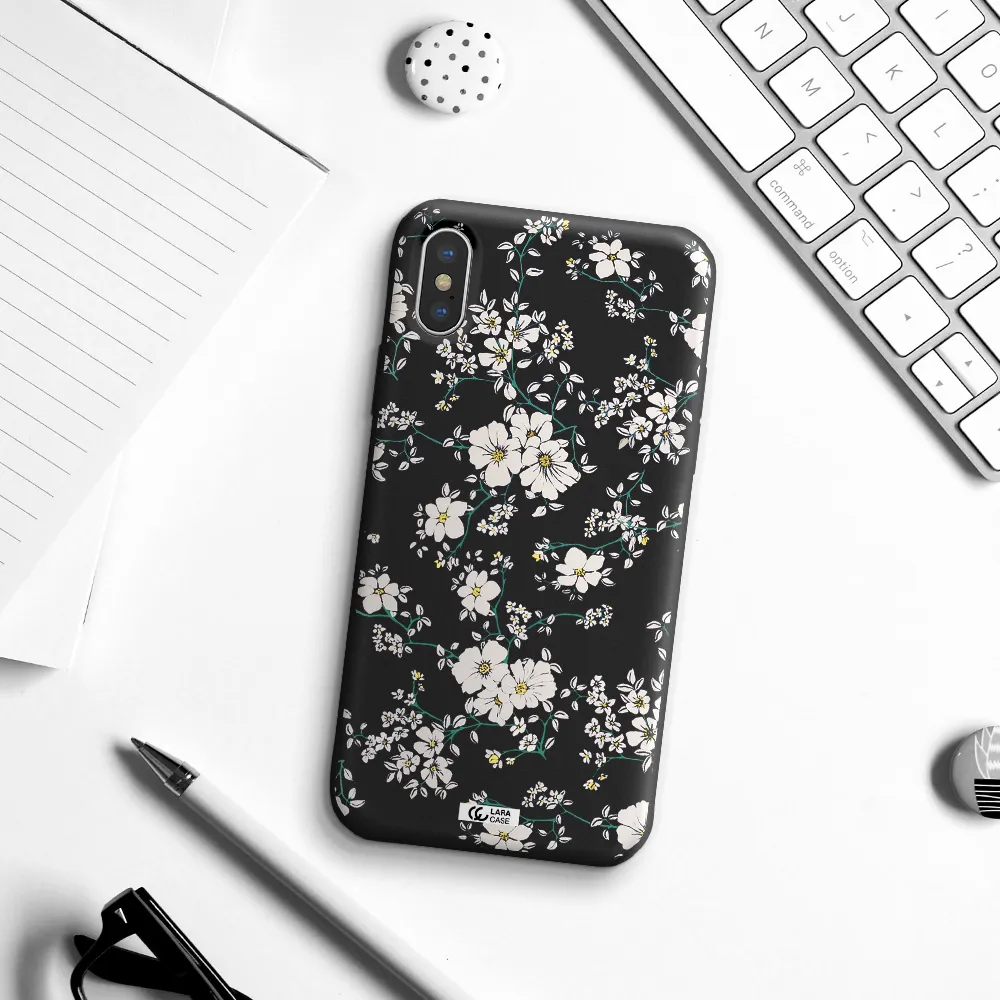 White Flower Apple iPhone X Silicone black Case