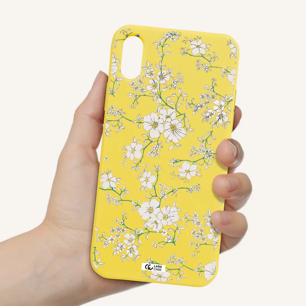 White Flower Apple iPhone X Silicone canary yellow Case