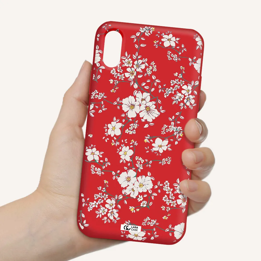 White Flower Apple iPhone X Silicone Imperial Red Case