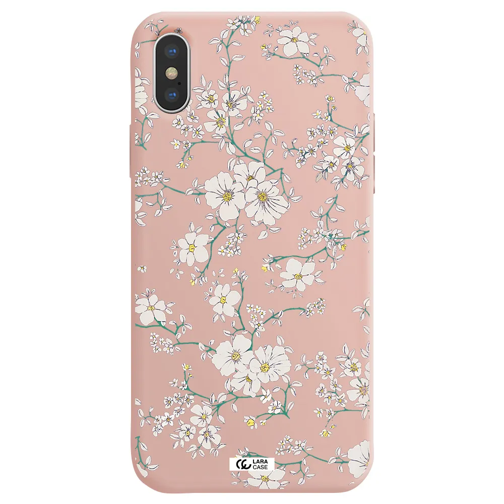 White Flower Apple iPhone X Silicone pastel pink Case