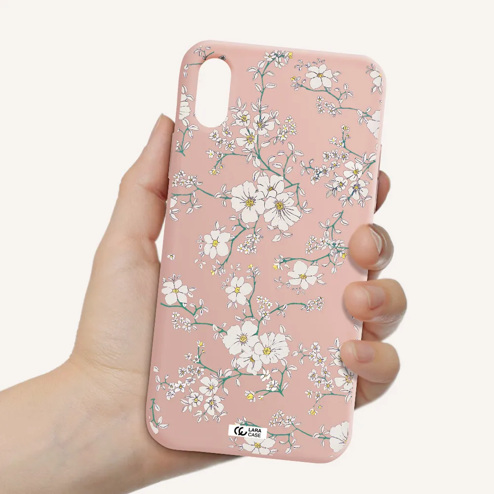 White Flower Apple iPhone X Silicone pastel pink Case