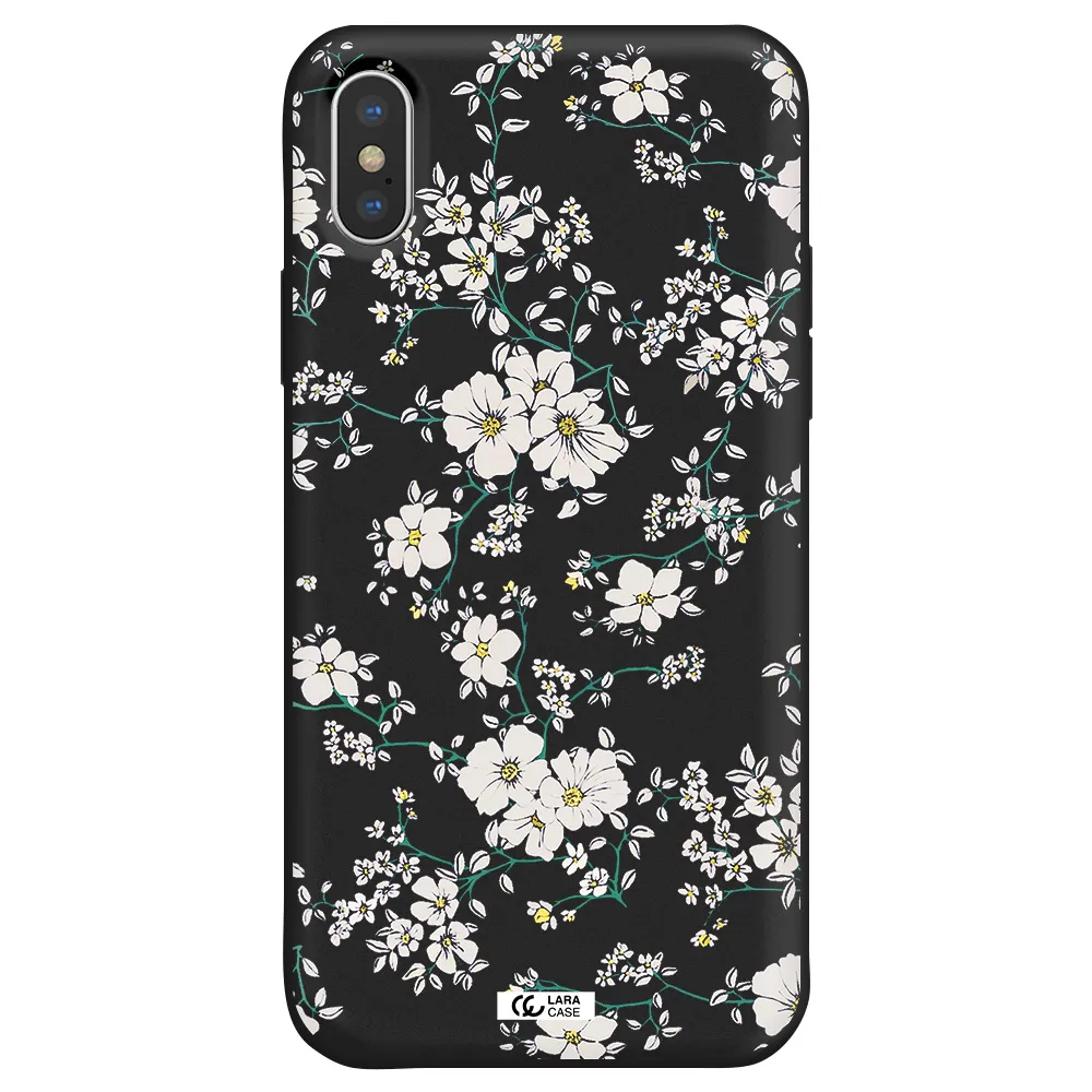 White Flower Apple iPhone XS Silicone black Case