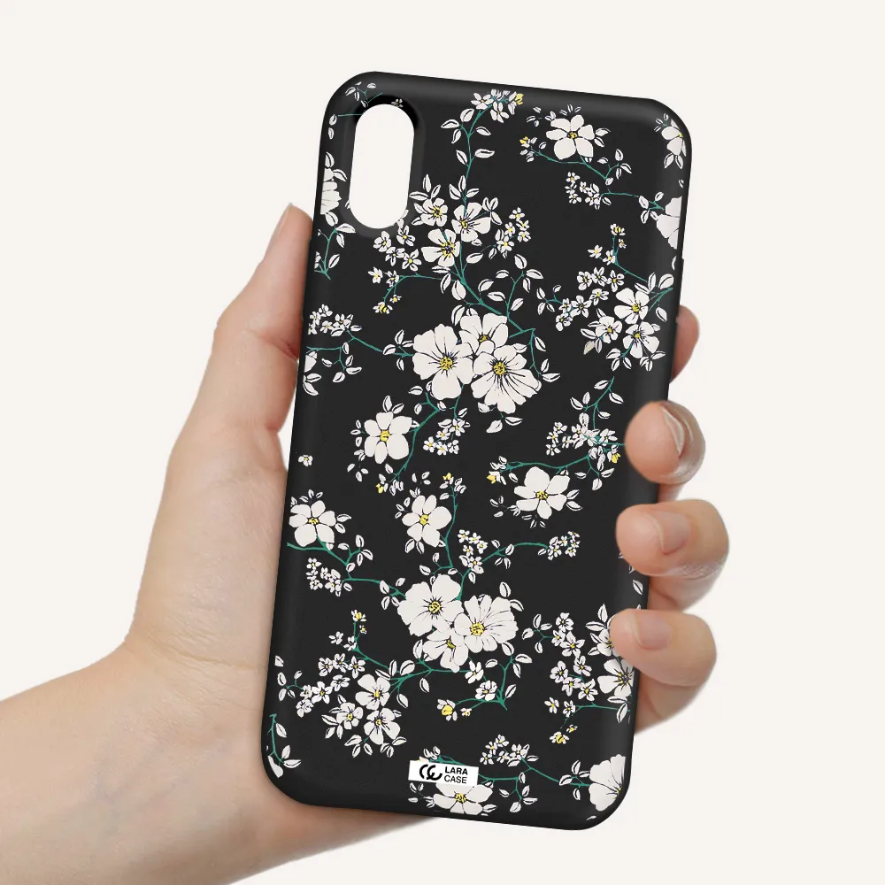 White Flower Apple iPhone XS Silicone black Case