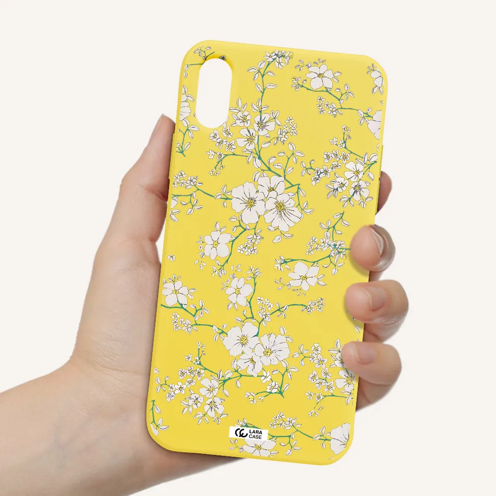White Flower Apple iPhone XS Silicone canary yellow Case
