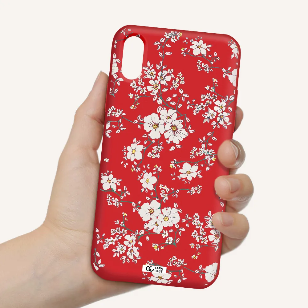 White Flower Apple iPhone XS Silicone Imperial Red Case