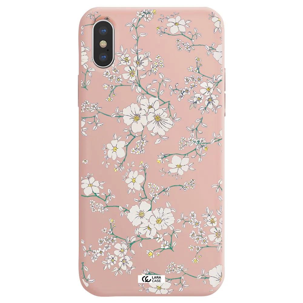 White Flower Apple iPhone XS Silicone pastel pink Case