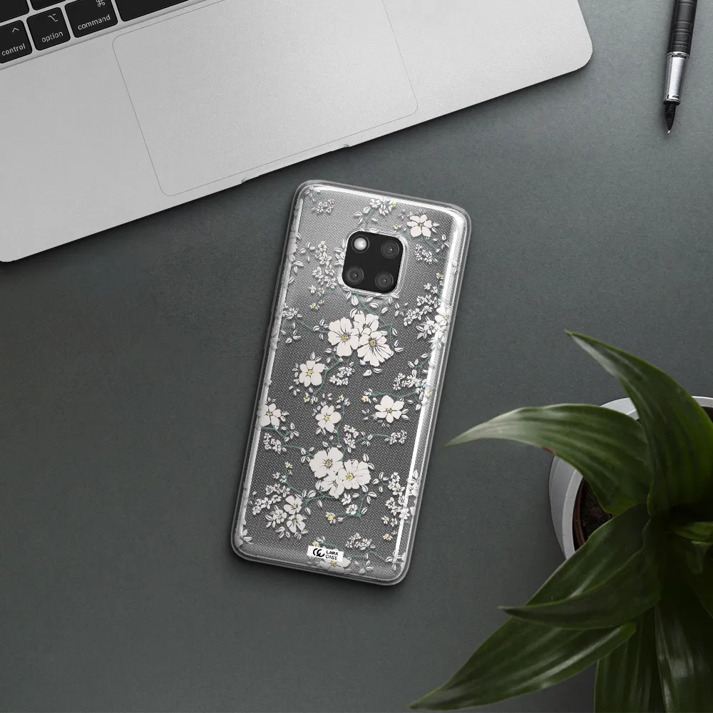 White Flower Huawei Mate 20 Pro Clear TPU Case