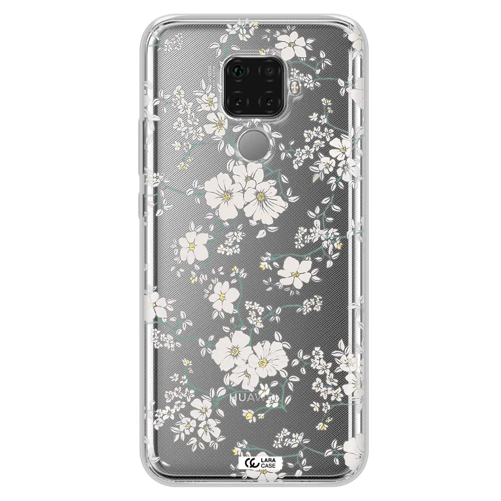 White Flower Huawei Mate 30 Lite Clear TPU Case