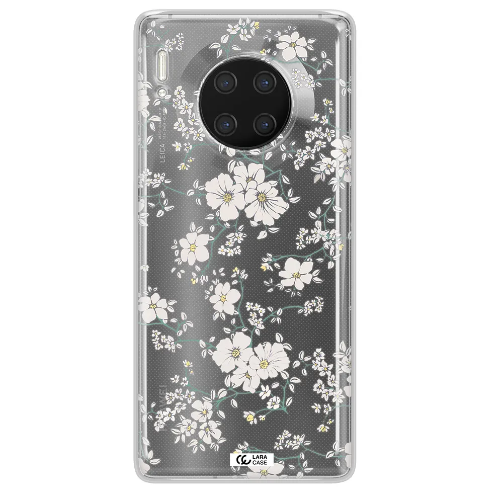 White Flower Huawei Mate 30 Pro Clear TPU Case