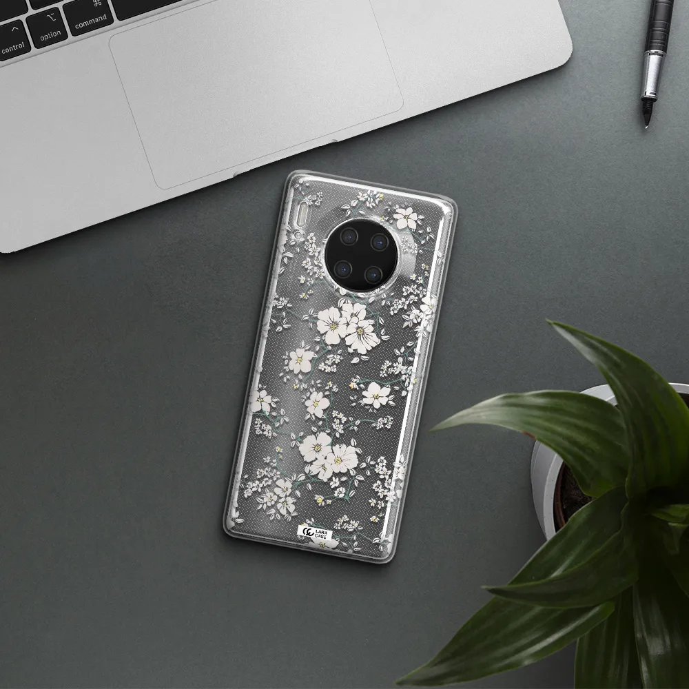 White Flower Huawei Mate 30 Pro Clear TPU Case